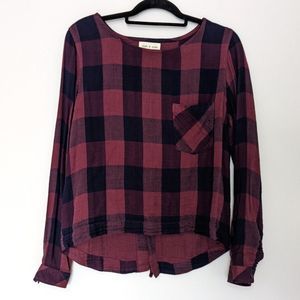 Cloth & Stone Plaid Lace Up Back Long Sleeve Shirt
